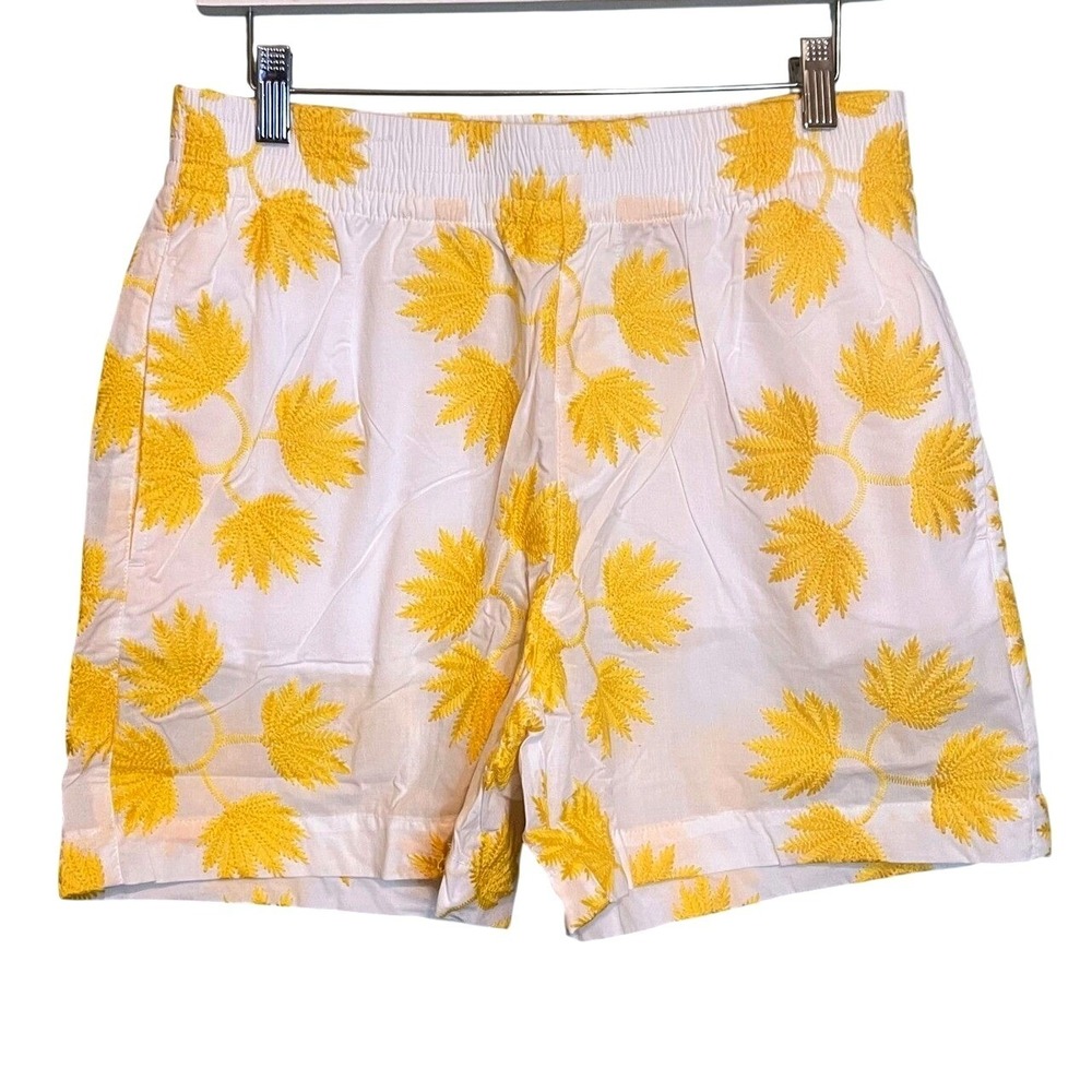 NWOT ASOS Womens Floral Flower Embroidered Summer Swim Shorts White Yellow Small